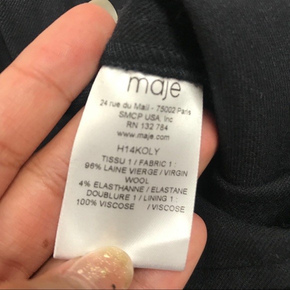 Maje Black Dark Blue Wool Pleated Belted Pants - Picture 3 of 6